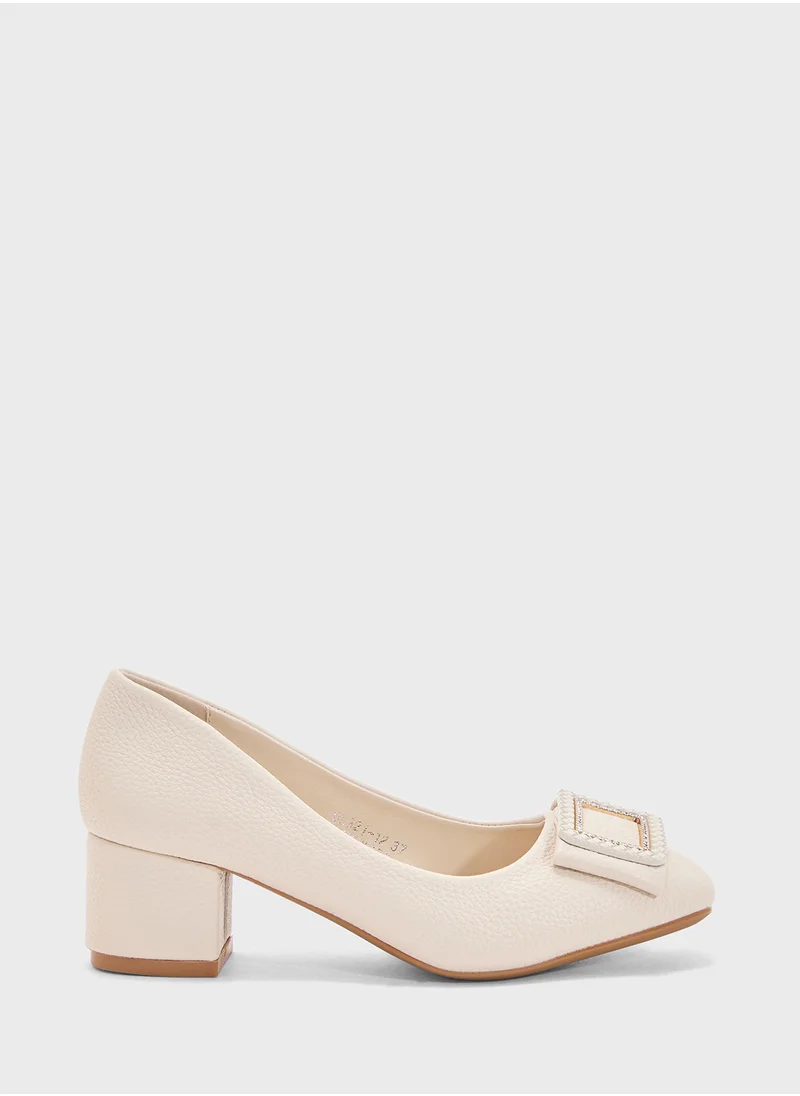 Pink Step Low Block Heeled Pump