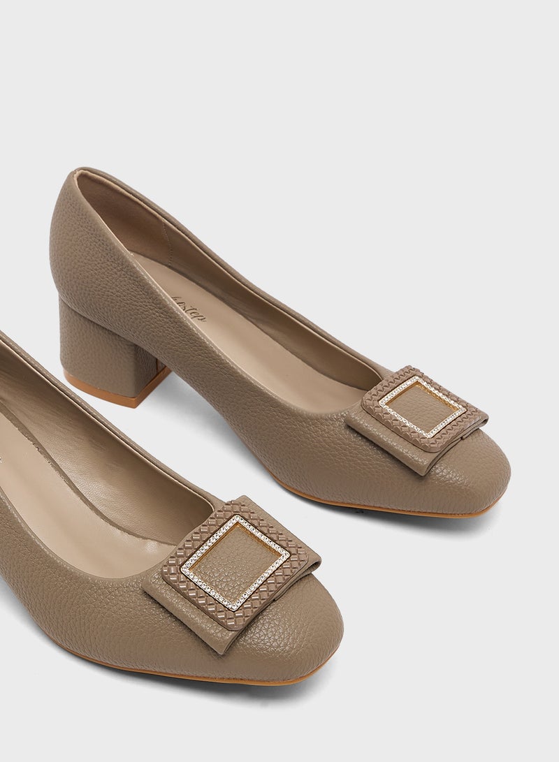 Pink Step Low Block Heeled Pump - Image 4