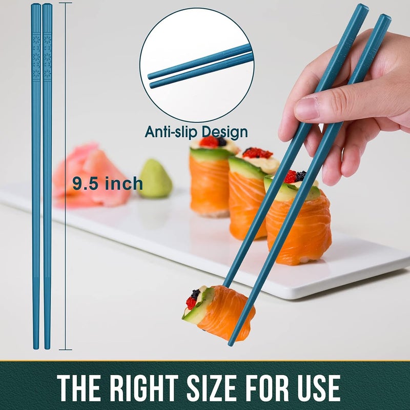 GLAMFIELDS 10 Pairs Reusable Fiberglass Chopsticks Dishwasher Safe, Premium Multicolor Japanese Style Chop Sticks for Sushi, Anti-slip, Lightweight, 9 1/2 inches - Image 2