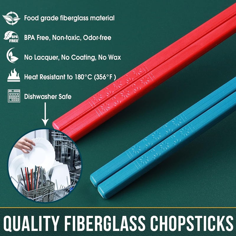 GLAMFIELDS 10 Pairs Reusable Fiberglass Chopsticks Dishwasher Safe, Premium Multicolor Japanese Style Chop Sticks for Sushi, Anti-slip, Lightweight, 9 1/2 inches - Image 4