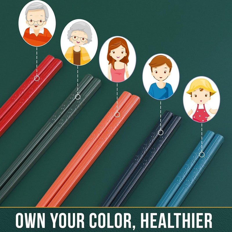 GLAMFIELDS 10 Pairs Reusable Fiberglass Chopsticks Dishwasher Safe, Premium Multicolor Japanese Style Chop Sticks for Sushi, Anti-slip, Lightweight, 9 1/2 inches - Image 3