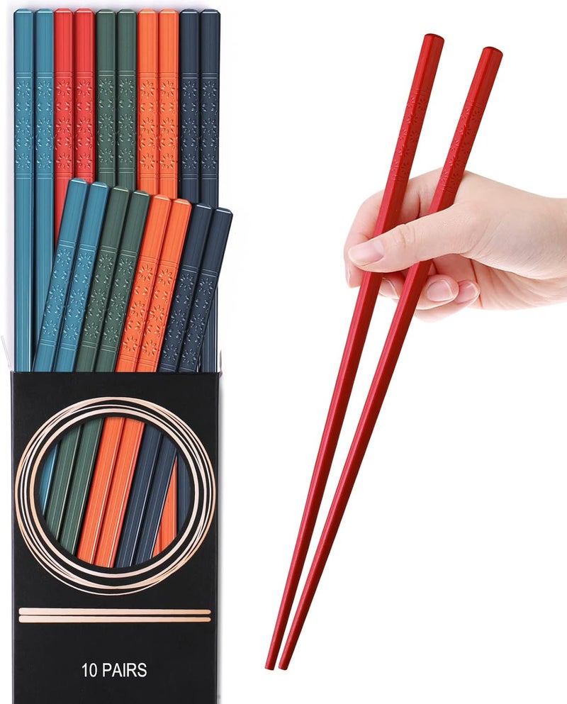 GLAMFIELDS 10 Pairs Reusable Fiberglass Chopsticks Dishwasher Safe, Premium Multicolor Japanese Style Chop Sticks for Sushi, Anti-slip, Lightweight, 9 1/2 inches - Image 1