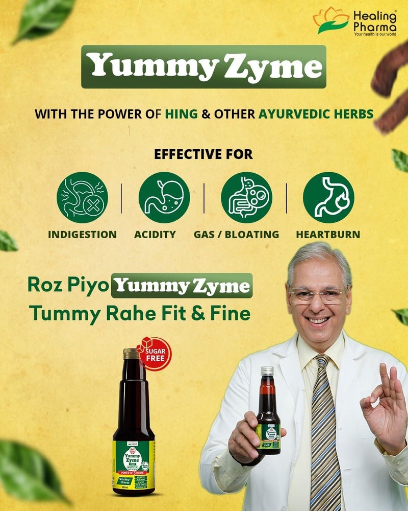Healing Pharma - Yummy Zyme Digestive Enzyme Syrup | Ayurvedic Digestive Tonic with Hing & 25 Herbs | Relieves Indigestion, Bloating, Heartburn & Intestinal Gas | Sugar Free | 225 ml - Image 2