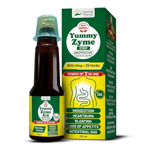 Healing Pharma - Yummy Zyme Digestive Enzyme Syrup | Ayurvedic Digestive Tonic with Hing & 25 Herbs | Relieves Indigestion, Bloating, Heartburn & Intestinal Gas | Sugar Free | 225 ml - Image 1