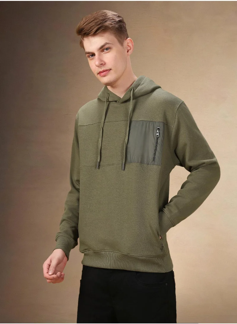 دينيس لينغو Men's Olive Polyester Blend Solid Regular Fit Sweatshirt