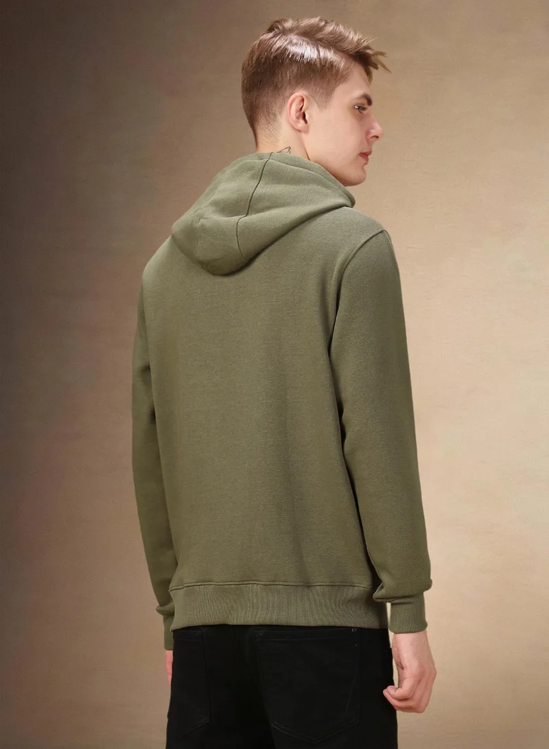 Dennis Lingo Men's Olive Polyester Blend Solid Regular Fit Sweatshirt