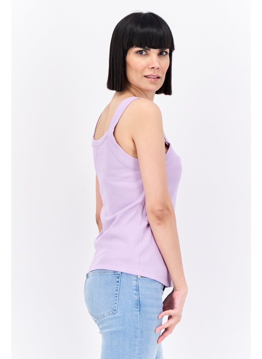 Lefties Women Square Neck Textured Sleeveless Tank Top, Lavender  - Image 2