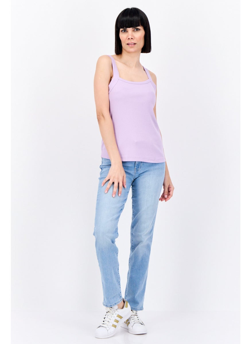Lefties Women Square Neck Textured Sleeveless Tank Top, Lavender  - Image 4