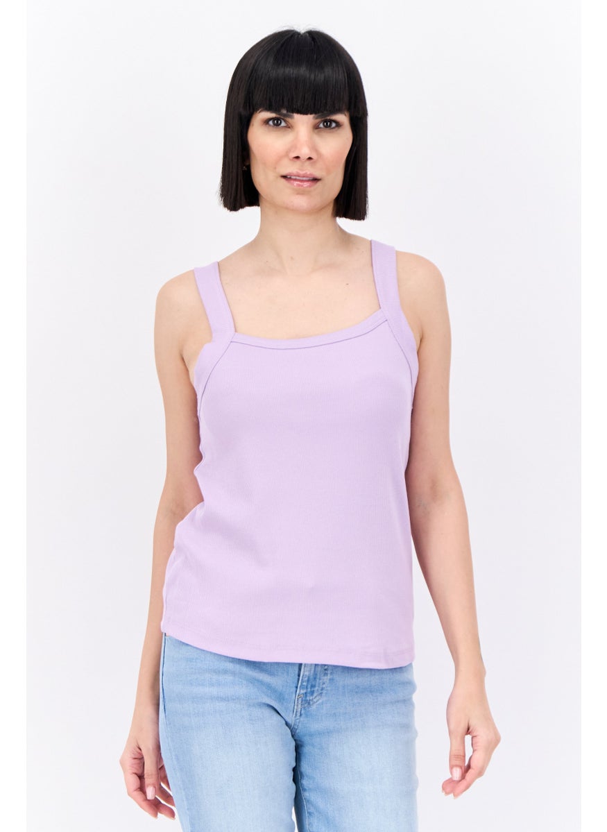 Lefties Women Square Neck Textured Sleeveless Tank Top, Lavender  - Image 1