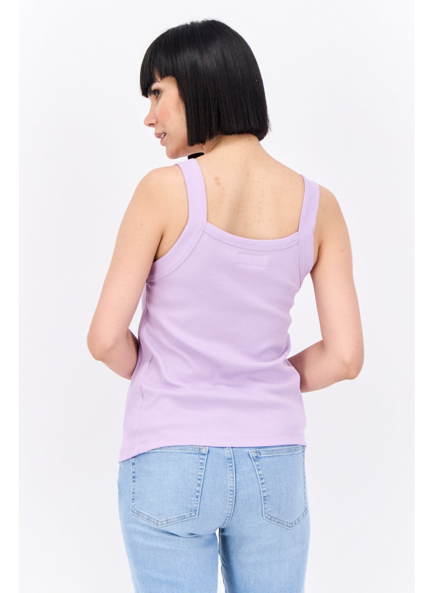 Lefties Women Square Neck Textured Sleeveless Tank Top, Lavender  - Image 3