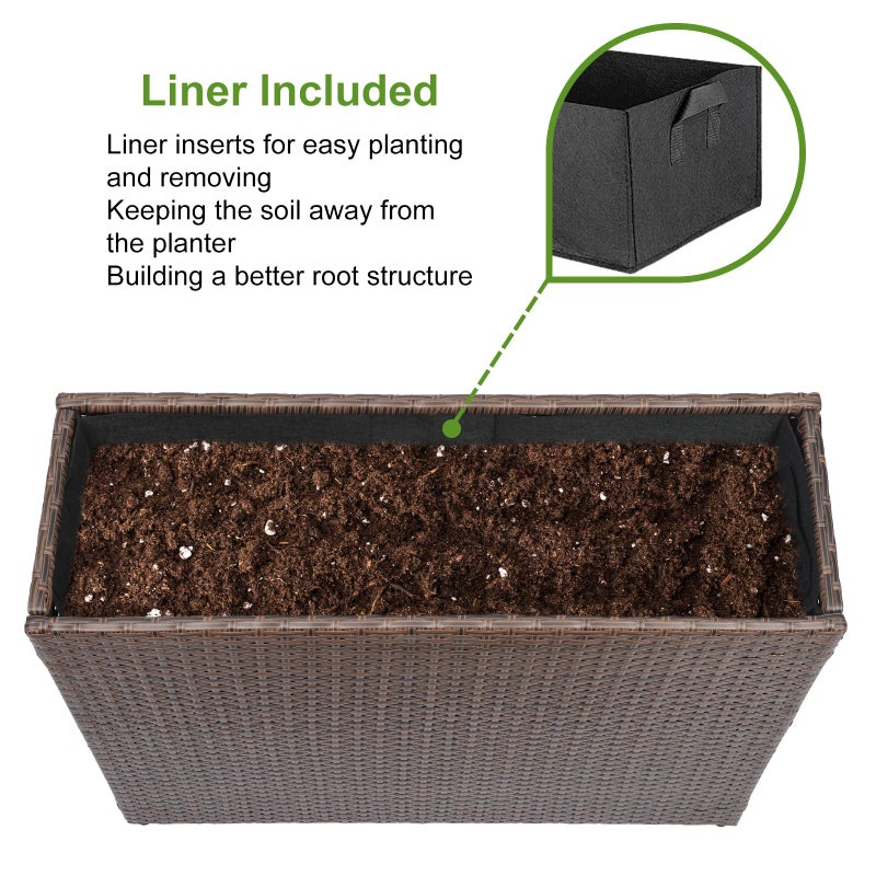 LEWIS&WAYNE Tall Planters for Outdoor Plants Handmade Wicker Large Rectangular Block Planter Box with Removable Liners Modern Planter for Indoor Outdoor Patio Deck - Brown - Image 4
