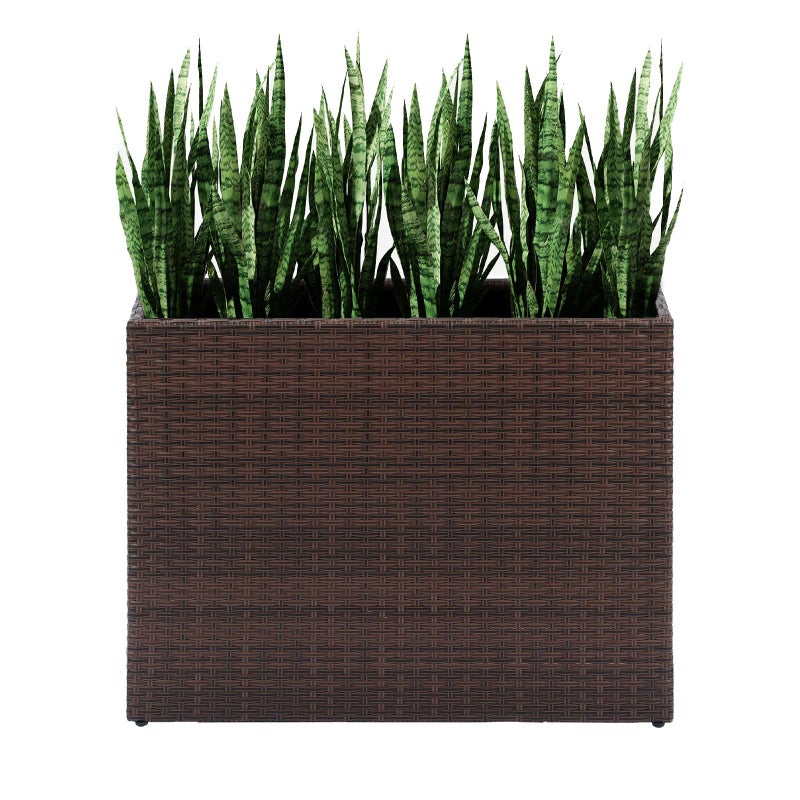 LEWIS&WAYNE Tall Planters for Outdoor Plants Handmade Wicker Large Rectangular Block Planter Box with Removable Liners Modern Planter for Indoor Outdoor Patio Deck - Brown - Image 1