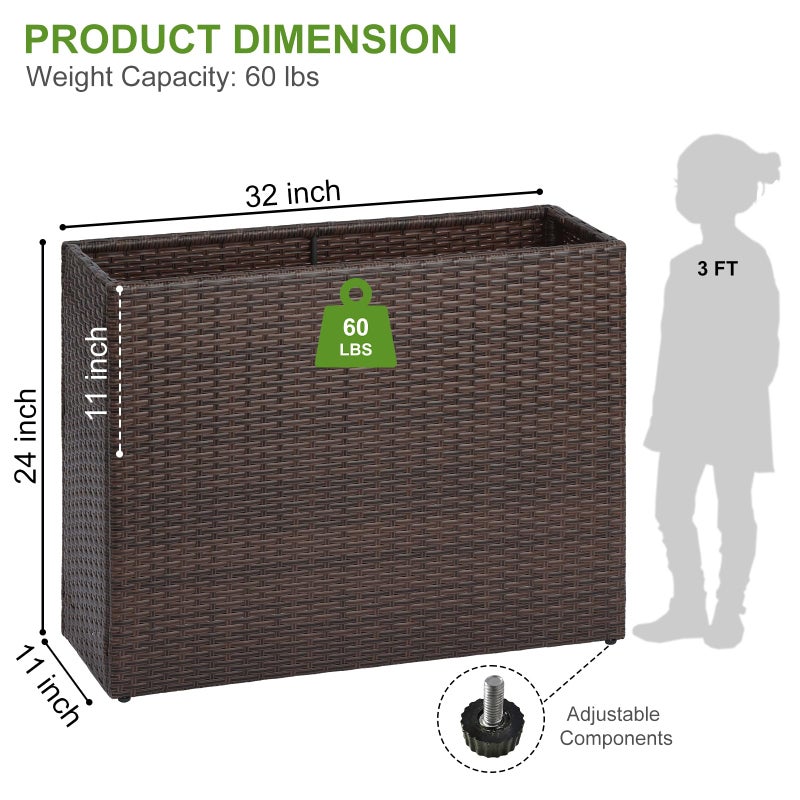 LEWIS&WAYNE Tall Planters for Outdoor Plants Handmade Wicker Large Rectangular Block Planter Box with Removable Liners Modern Planter for Indoor Outdoor Patio Deck - Brown - Image 3