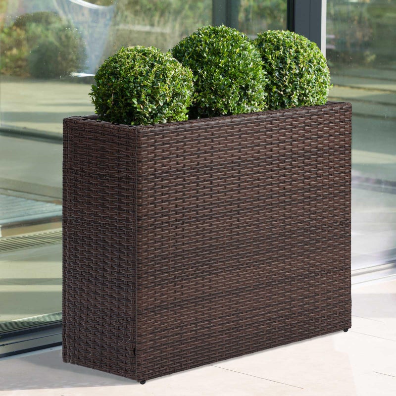 LEWIS&WAYNE Tall Planters for Outdoor Plants Handmade Wicker Large Rectangular Block Planter Box with Removable Liners Modern Planter for Indoor Outdoor Patio Deck - Brown - Image 2