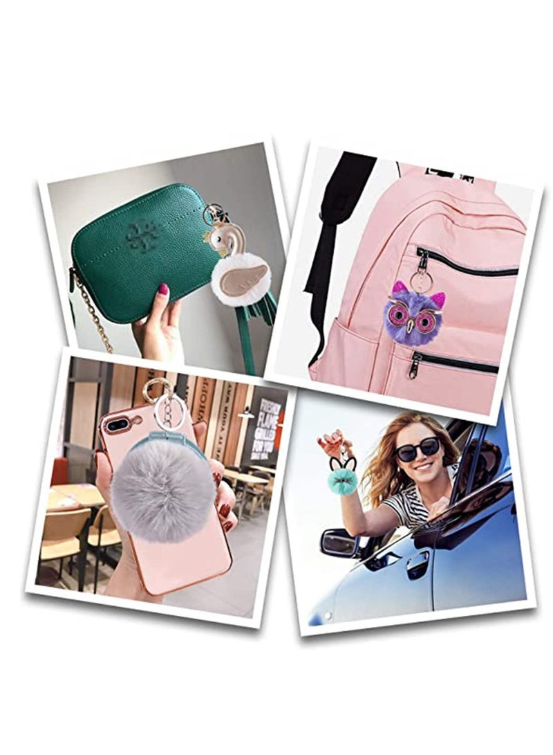 Y&D 2Pcs Pom Keychain Puff Ball for Women Bag Purse Car Key Rings Sweet Girl Doll Soft Cute Keychains Wallets - Image 2