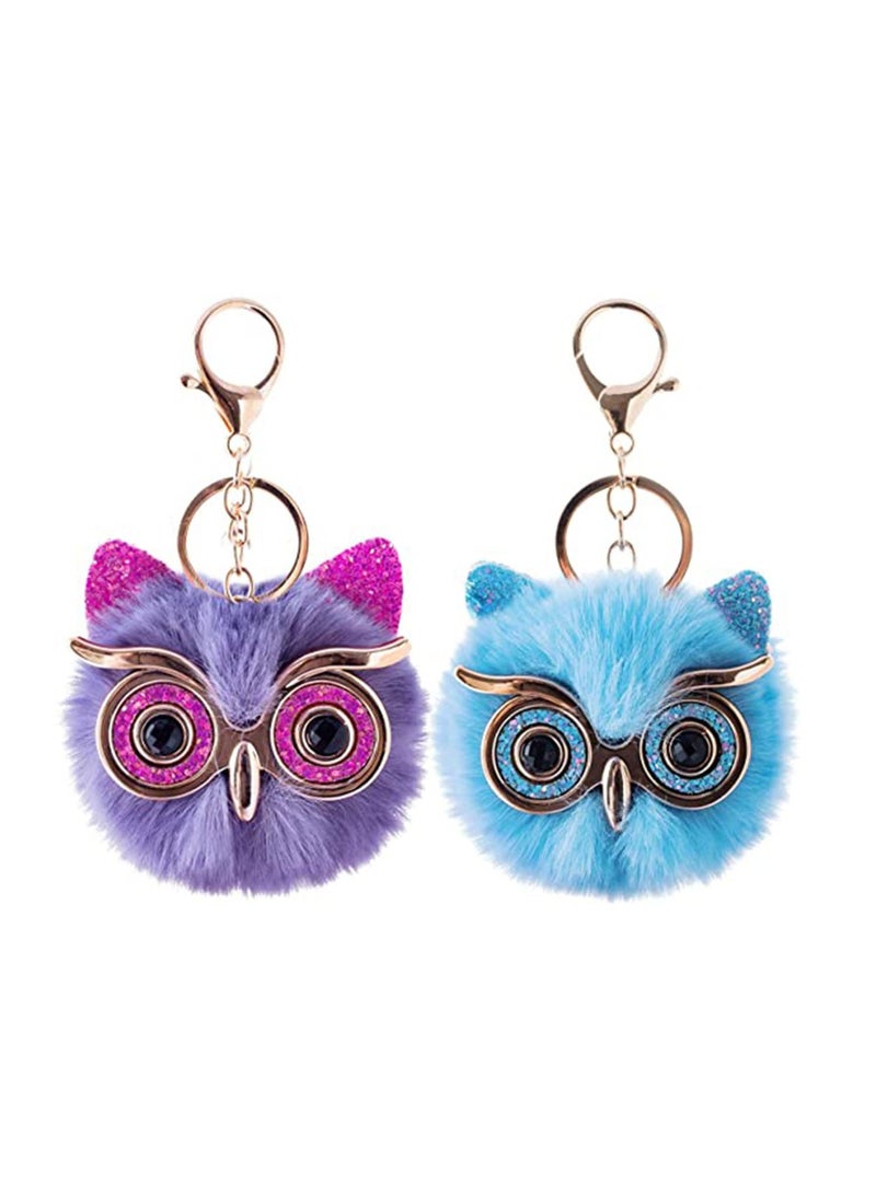 Y&D 2Pcs Pom Keychain Puff Ball for Women Bag Purse Car Key Rings Sweet Girl Doll Soft Cute Keychains Wallets - Image 1