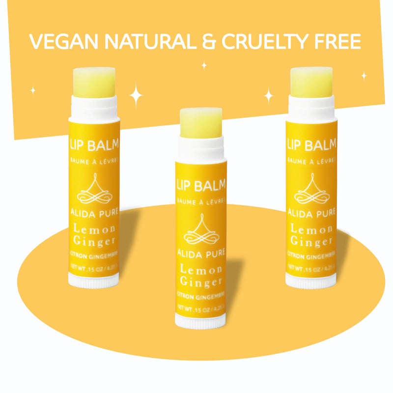 ALIDA PURE Lemon Ginger Lip Balm Collection, Vegan Set, Bees Wax Free, with Organic Jojoba and Avocado Oil, Vitamin E, Natural Moisturizer For Dry, Cracked, or Chapped Lips, 3 Tube Set - Image 4