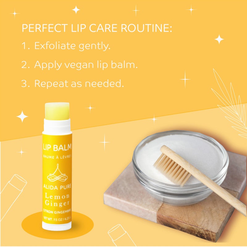 ALIDA PURE Lemon Ginger Lip Balm Collection, Vegan Set, Bees Wax Free, with Organic Jojoba and Avocado Oil, Vitamin E, Natural Moisturizer For Dry, Cracked, or Chapped Lips, 3 Tube Set - Image 5