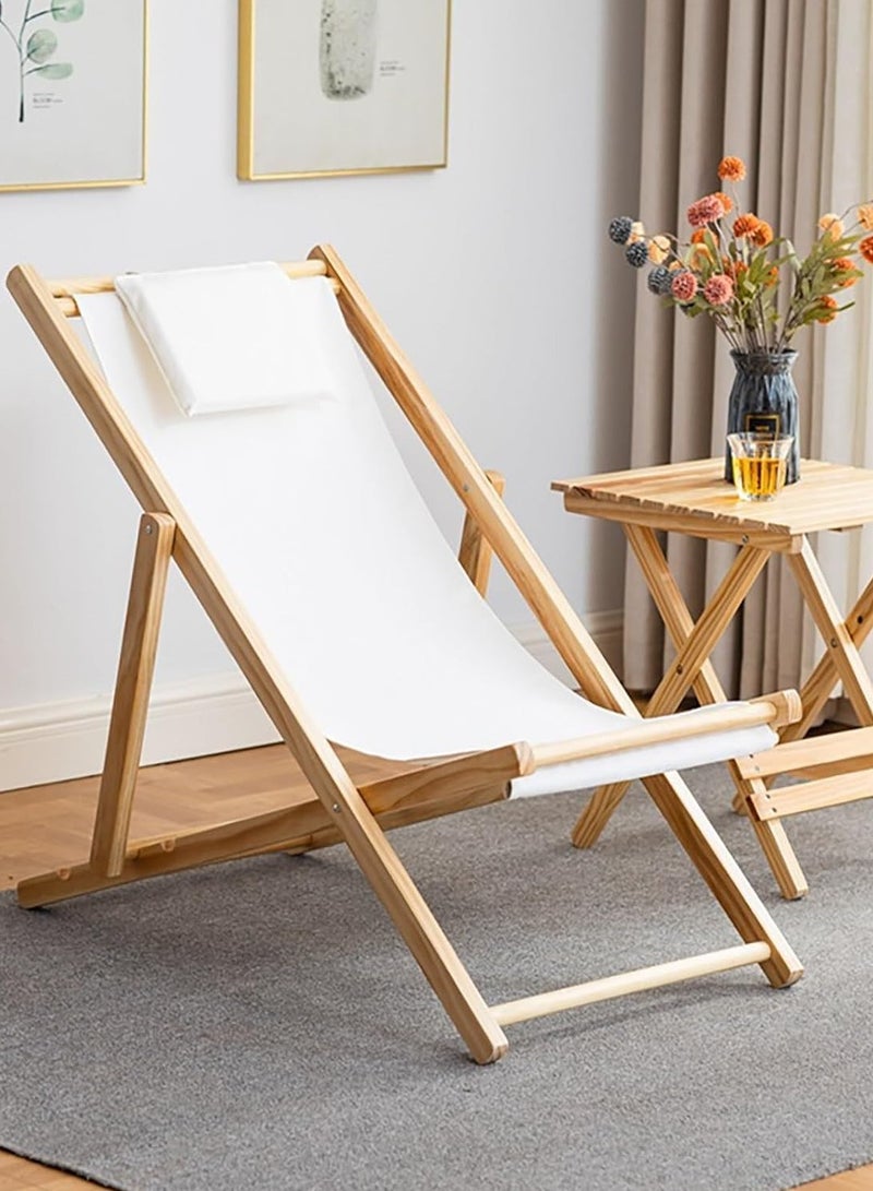 Bukela Wooden Patio Lounge Chair, Portable Reclining Beach Chair, Outdoor Folding Wood Beach Chair with Pillow, 4 gears adjustable, Suitable for Beach, Balcony, Patio, Pool, Picnic - Image 1