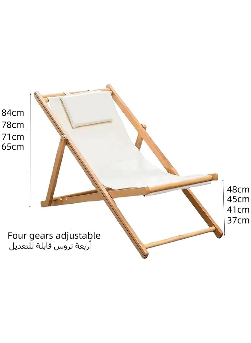 Bukela Wooden Patio Lounge Chair, Portable Reclining Beach Chair, Outdoor Folding Wood Beach Chair with Pillow, 4 gears adjustable, Suitable for Beach, Balcony, Patio, Pool, Picnic - Image 2