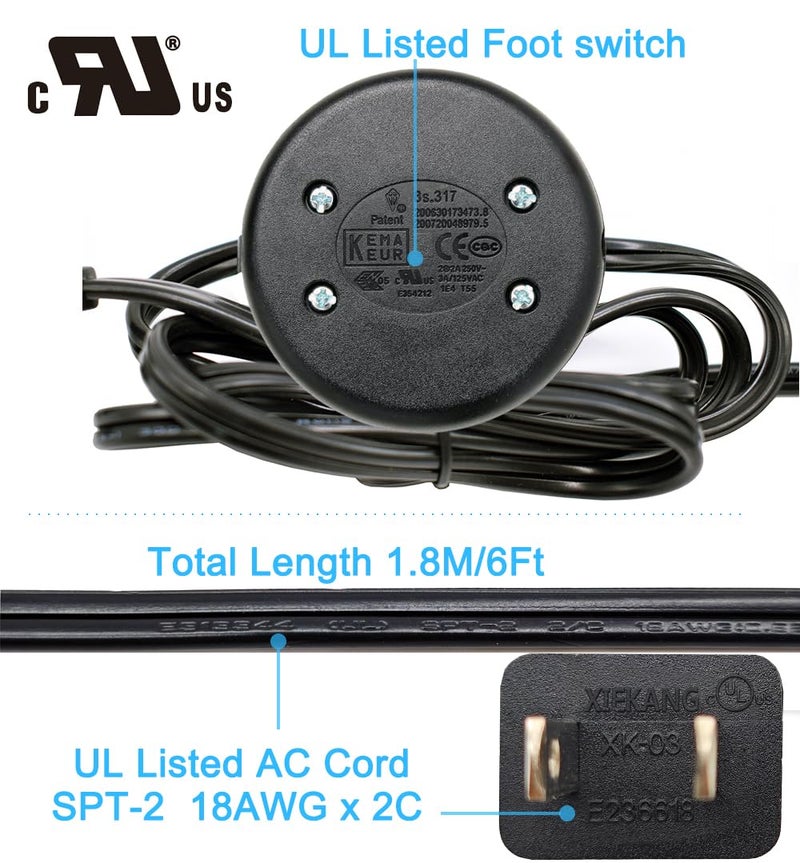 PLUSPOE Floor Foot Switch, UL Listed Foot Pedal On/Off Control Inline Lamp Switch Wire Cable Power Plug for LED Lights, Halogen and Incandescent Bulbs lamp, 6Ft 18AWG, 2 Pack - Image 2
