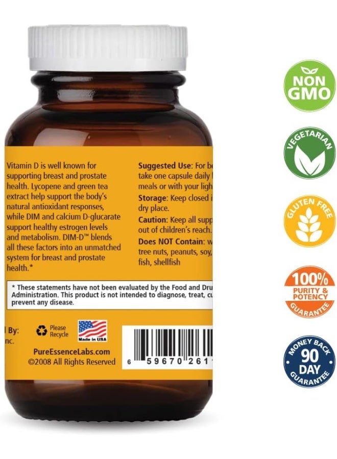 PURE ESSENCE LABS Dim D by Pure Essence - Natural Supplement for Estrogen Balance, Hormonal Acne, and Menopause Support with Vitamin D3, Calcium, Green Tea & Lycopene - 30 Capsules - Image 2