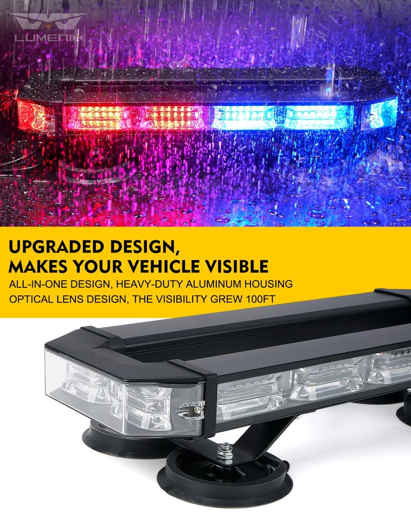 LUMENIX 72 LED Rooftop Emergency Strobe Light Bar w/Control Panel Magnetic Base Warning Flashing Beacon Caution Traffic Lightbar for Police Cop First Responder Vehicles Patrol Trucks - Red Blue - Image 3