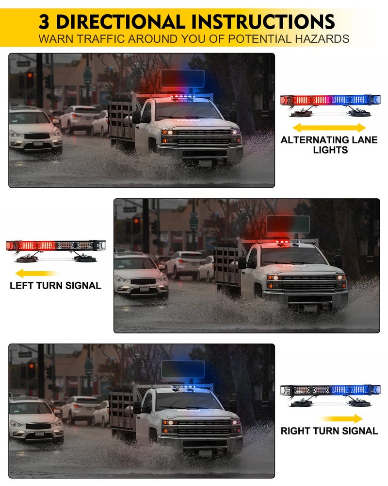 LUMENIX 72 LED Rooftop Emergency Strobe Light Bar w/Control Panel Magnetic Base Warning Flashing Beacon Caution Traffic Lightbar for Police Cop First Responder Vehicles Patrol Trucks - Red Blue - Image 5