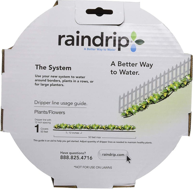 Raindrip R280DT Drip-A-Long™ 1/4 in. Dripline Kit includes 50 feet of 1/4-Inch Dripline preassembled with 1/2 GPH drippers, 5 Barbed Tees, 5 Barbed Elbows, 5 Barbed Couplings, 5 End Plugs - Image 3