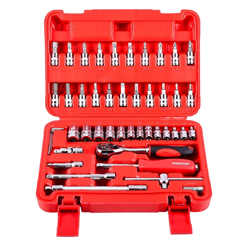 FREEMANS FREEMANS 14 Square Drive 46 Pieces HEX Sockets set With Carry Box Chrome Vanadium Steel Use for Home Industrial Professional Automobiles Bike Car Repair Tool Kit 1 Year Warranty  - Image 1