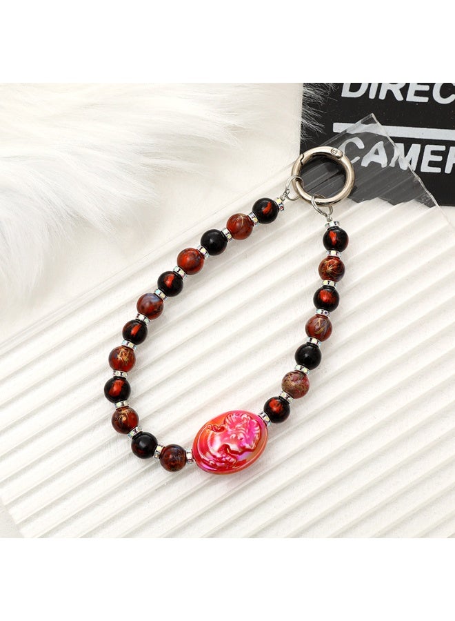 NIBEMINENT Phone Charm/ Chain Strap for Women Girls, Glazed Beaded Beauty Head Cell Phone Case Lanyard Wrist Strap