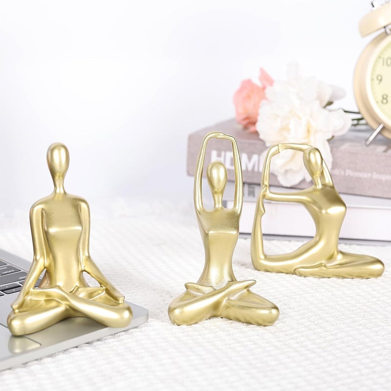 Nariele 3pcsSet Golden Yoga Decorative Ornament Yoga Pose Statue Yoga Figure Ornament Golden Yoga Dancing Exercise Figure Ornament for Home Office Decor Desktop Ornament Home Decor - Image 2