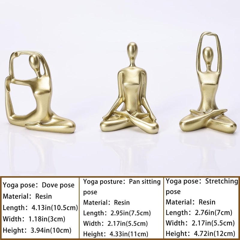 Nariele 3pcsSet Golden Yoga Decorative Ornament Yoga Pose Statue Yoga Figure Ornament Golden Yoga Dancing Exercise Figure Ornament for Home Office Decor Desktop Ornament Home Decor - Image 3