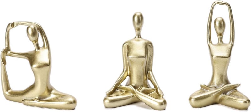 Nariele 3pcsSet Golden Yoga Decorative Ornament Yoga Pose Statue Yoga Figure Ornament Golden Yoga Dancing Exercise Figure Ornament for Home Office Decor Desktop Ornament Home Decor - Image 1