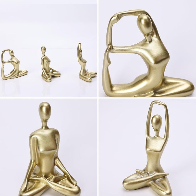 Nariele 3pcsSet Golden Yoga Decorative Ornament Yoga Pose Statue Yoga Figure Ornament Golden Yoga Dancing Exercise Figure Ornament for Home Office Decor Desktop Ornament Home Decor - Image 4
