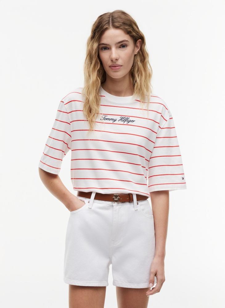 TOMMY HILFIGER Logo Embroidery Relaxed Crew Neck T-Shirt - Image 1