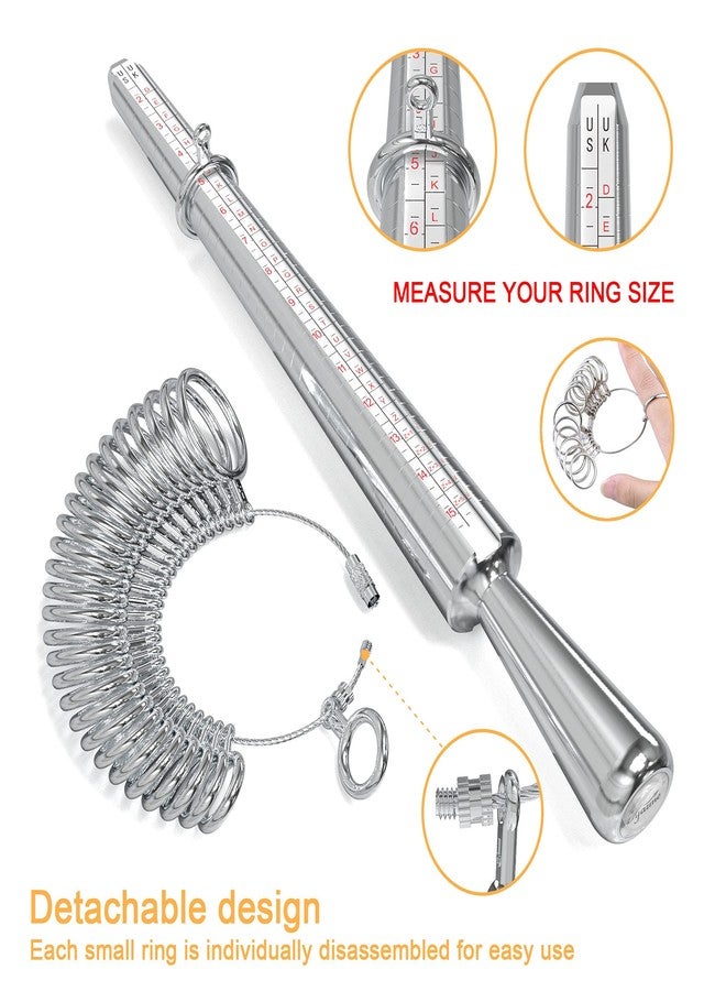 Syarme Ring Sizer Measuring Tool, Ring Sizing Finger Gauge Set US Size 0-13 for Finger Sizing Measuring, Jewelry Making, Ring Deformation Correction, with Storage Box, Maintenance Hammer and Polished Rod - Image 2