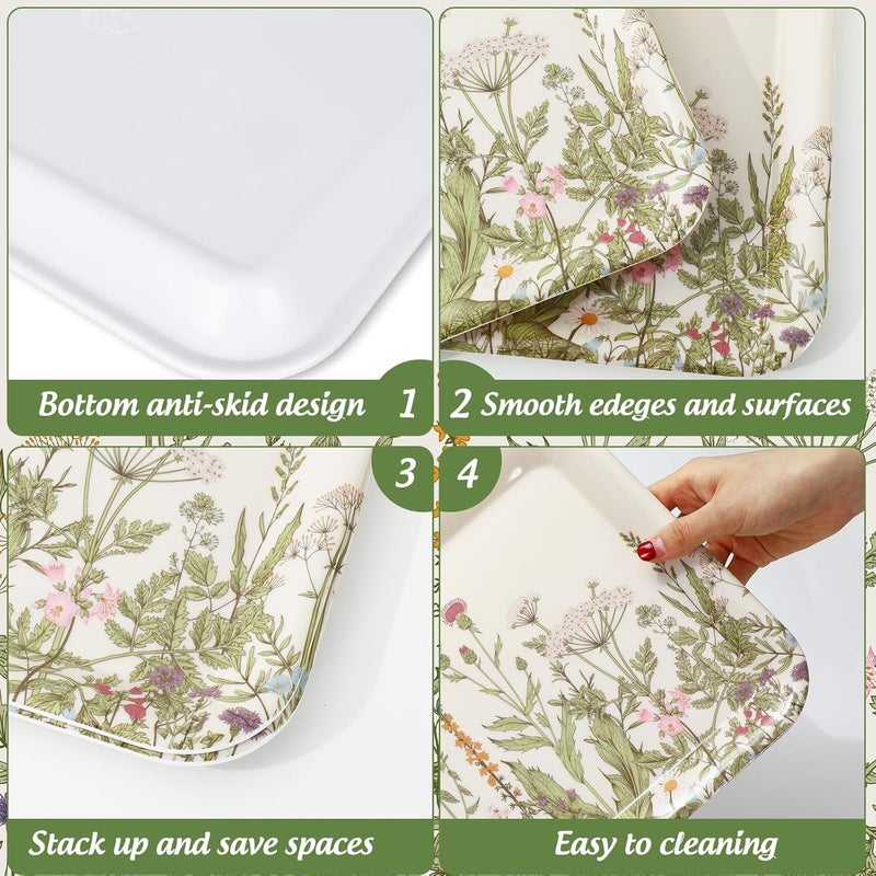 FYSUIMU 3 قطع من صينية التقديم بتصميم الزهور البرية الخضراء، لوح تشاركوتيري من الميلامين، لوح جبن قديم، صينية تقديم وجبات خفيفة لتجهيزات طعام حفلات الربيع المنزلية - Image 3