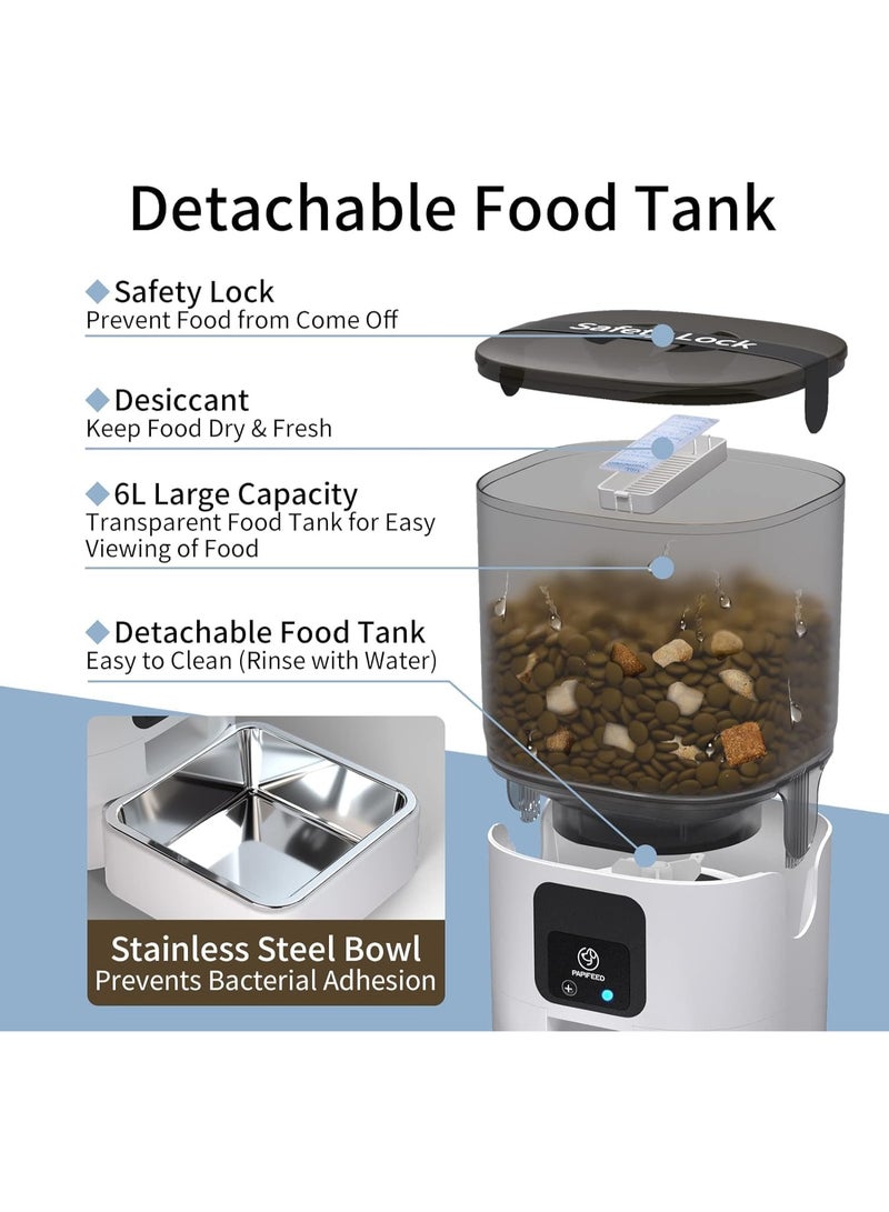 Pet Feeder,Automatic Pet Feeder with Detachable Stainl  6L/25 cupess Steel Bowl, 2.4GHz WiFi Dogs Feeder APP Control, Timer/Schedule Feature, Portion Size Adjustment, Dry Food, USB & Battery Powered - Image 4
