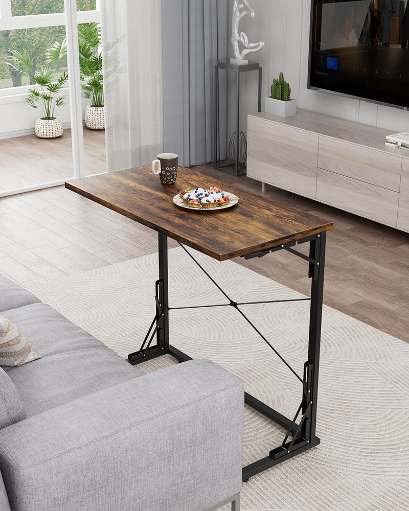 Vantic 31.5" Folding Desk, Foldable TV Tray Table for Eating on Couch, Extra Large TV Dinner Trays, Portable Fold Computer Writing Desk Table for Home Office, Rustic Brown - Image 3