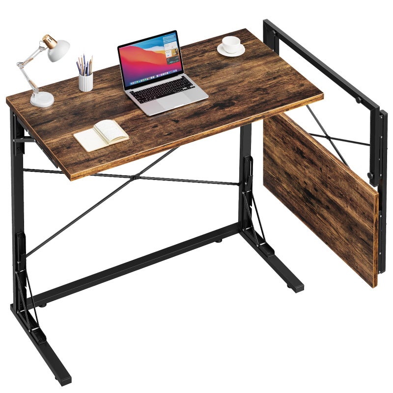 Vantic 31.5" Folding Desk, Foldable TV Tray Table for Eating on Couch, Extra Large TV Dinner Trays, Portable Fold Computer Writing Desk Table for Home Office, Rustic Brown - Image 1