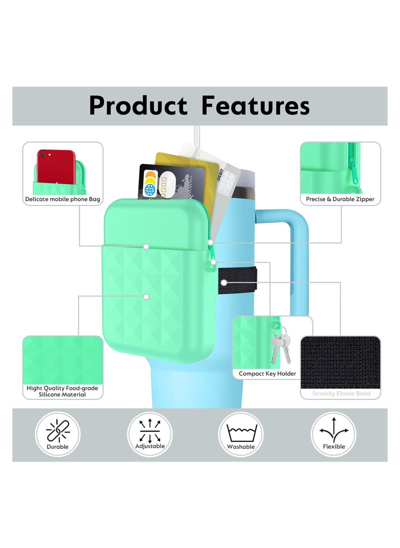 Excefore - Water Bottle Pouch for Stanley Quencher Adventure 40oz & for Stanley IceFlow 20oz 30oz Tumbler, Portable Gym Tumbler Accessories, Water Bottle Zipper Pouch for Cards, Keys, Green - Image 1