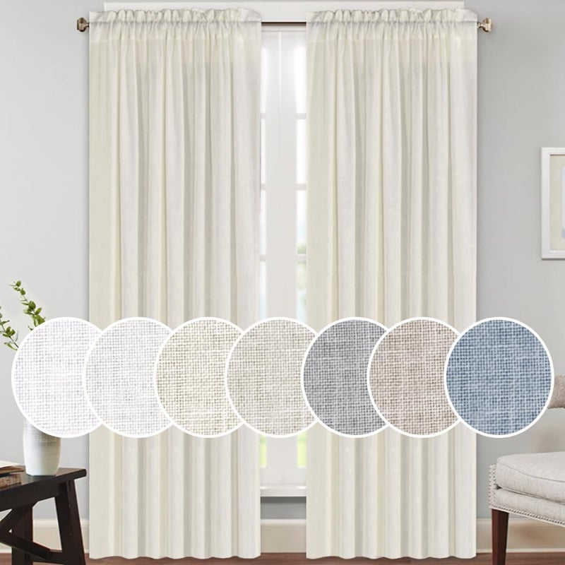 PrinceDeco Thick Linen Burlap Curtains Energy Saving Light Reducing Curtains for BedroomLiving Room Burlap Look Farmhouse Country DecorIvory 52 W x 84 L 2 Panels