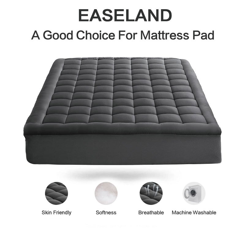 EASELAND Full Size Mattress Pad Pillow Top Cover Quilted Fitted Protector Cotton Top 8-21" Deep Pocket Cooling Mattress Topper (54x75 Inches, Dark Grey) - Image 2