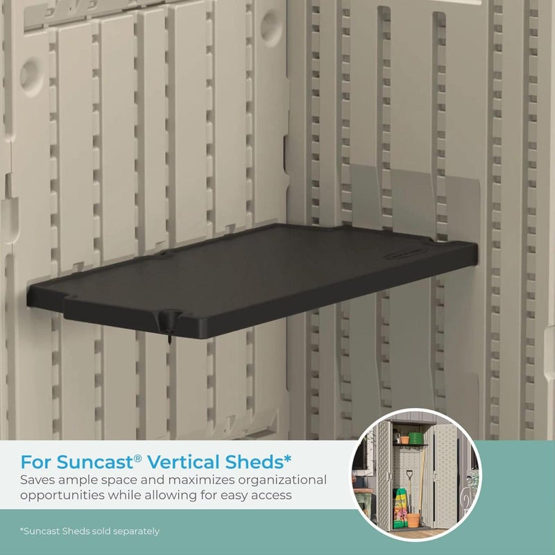 Suncast Vertical Shed Shelf Kit, Space-Saving Shelf for Vertical Outdoor Storage Sheds, 27.75" W x 14.5" D x 1.25" H, Black, Made in The USA - Image 2