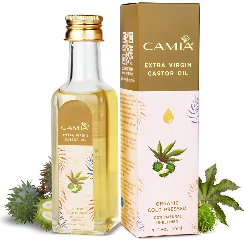 CAMIA Premium Cold Pressed Organic Castor Oil For Skin Hair  Eyebrows  Rich in Vit E  free fatty acids  Hydrates  Nourishes skin  Promotes Hair Growth Strengthens strands  100 ML Glass Bottle - Image 1