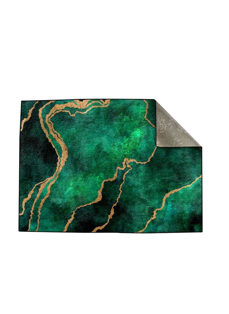 RIZARIES - Green Abstract Bundle of 9 ( 6 covers with fillings, 1 Wall Clock, 1 Rug 6.5x9.18ft, 1 Sofa Throw) - Image 1