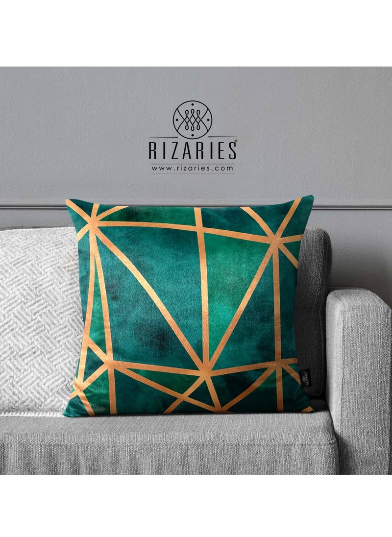 RIZARIES - Green Abstract Bundle of 9 ( 6 covers with fillings, 1 Wall Clock, 1 Rug 6.5x9.18ft, 1 Sofa Throw) - Image 1