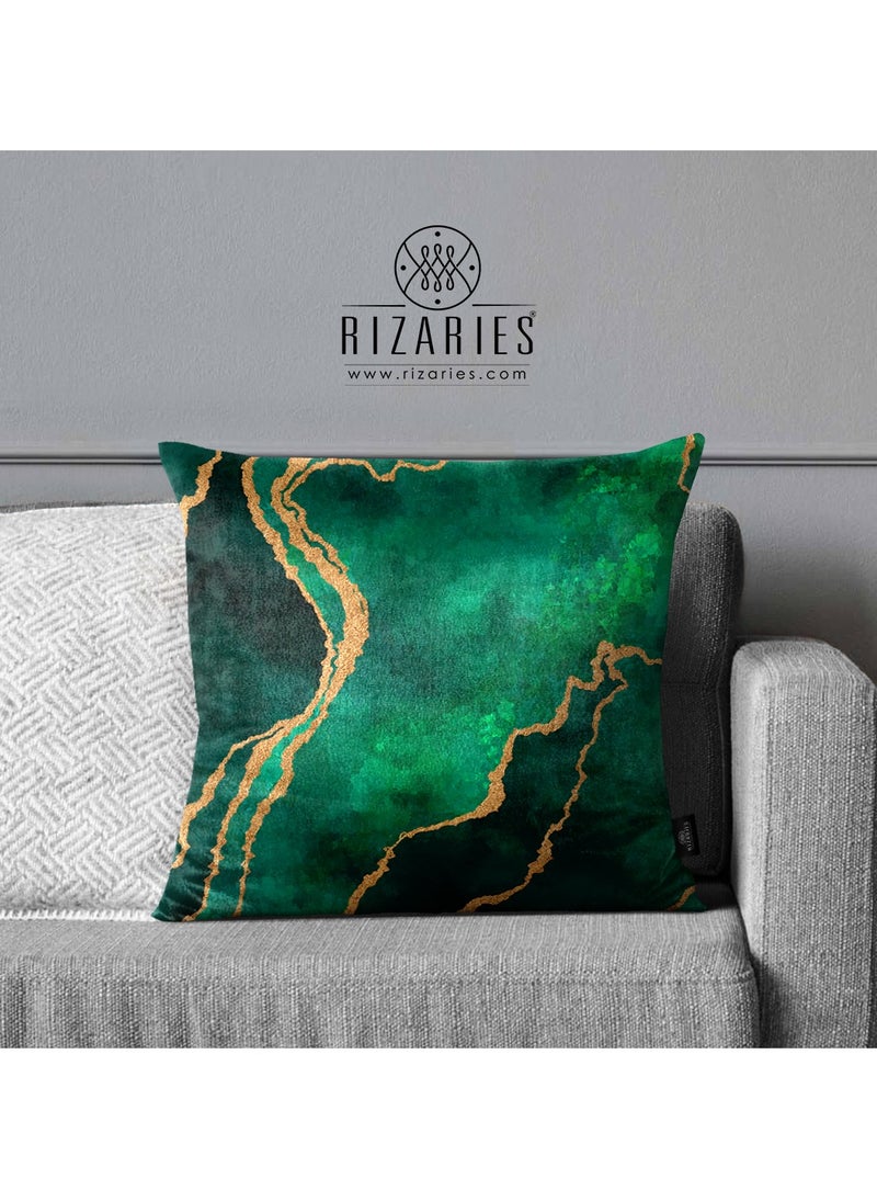 RIZARIES - Green Abstract Bundle of 9 ( 6 covers with fillings, 1 Wall Clock, 1 Rug 6.5x9.18ft, 1 Sofa Throw) - Image 1
