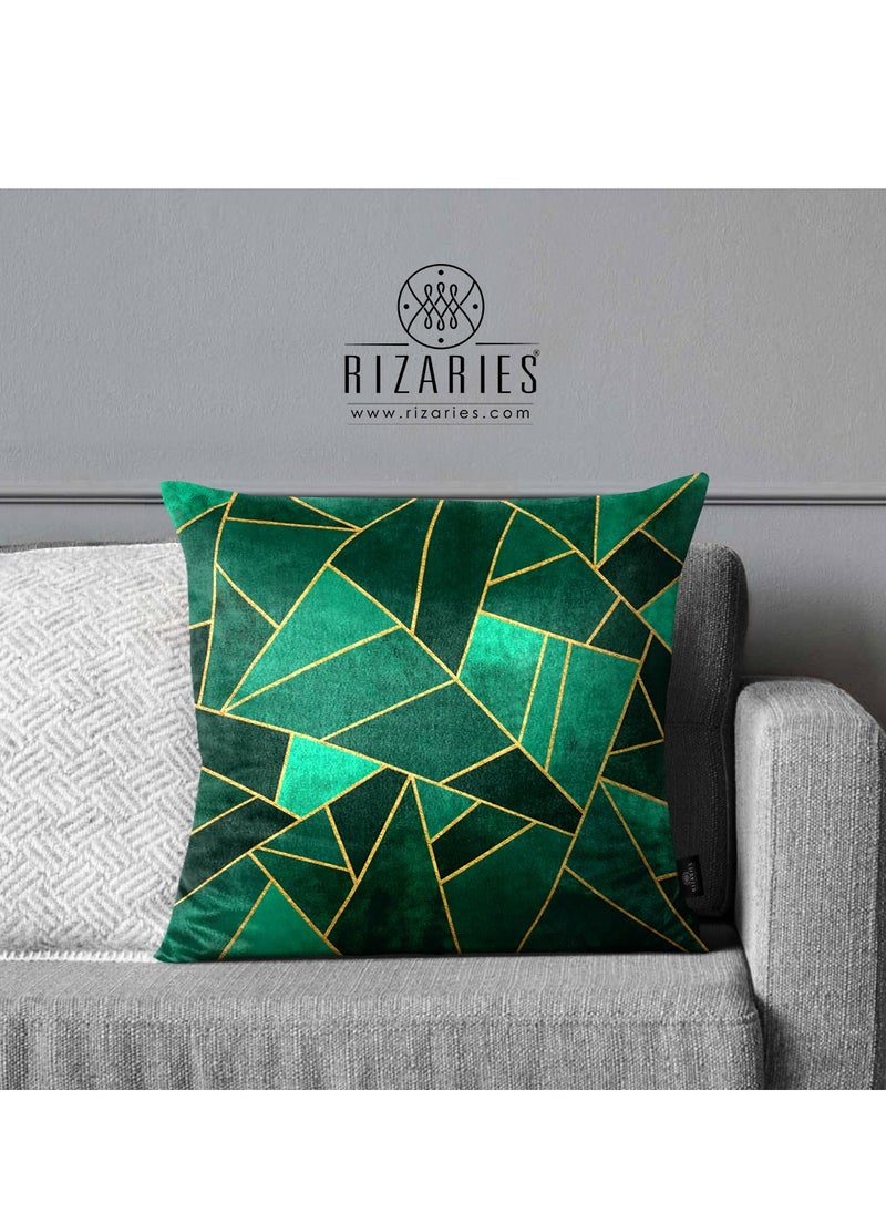 RIZARIES - Green Abstract Bundle of 9 ( 6 covers with fillings, 1 Wall Clock, 1 Rug 6.5x9.18ft, 1 Sofa Throw) - Image 1